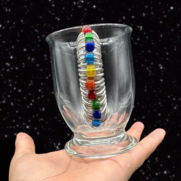 Anchor Hocking Glass Clear Mug With Metal Wrap Handle Set 2 Rainbow Beads 5”T - Picture 5 of 10
